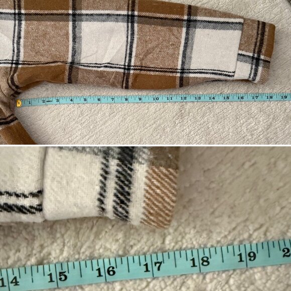 ChicMe Plaid Hooded Jacket Size L Camel Brown Fleece Lined Casual Boho Shacket - Picture 6 of 10